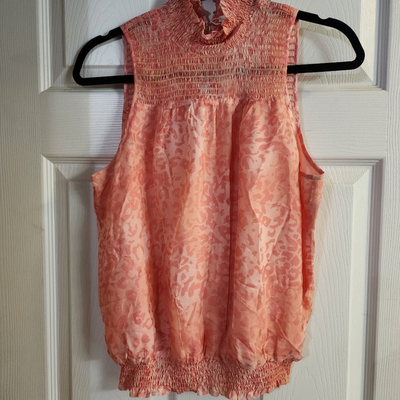 Ramy Brook Coral, Peach Patterned Blouse Top - Picture 1 of 5